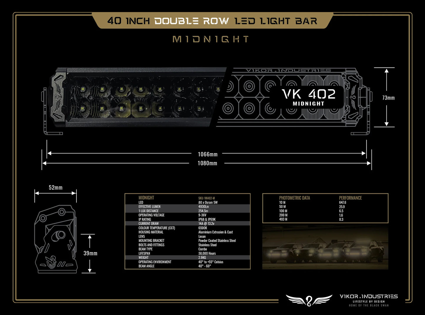 VK402 Midnight LED Light Bar - 40 Inch Light Bar